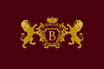Lion Logo with B Letter in Royal Shield Vector Logo 