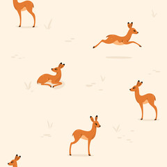 Simple seamless trendy animal pattern with deer. Cartoon illustration.