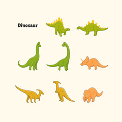 Cartoon animal characters. Set of dinosaurs - ceratops, parasaurolophus, brachiosaurus,  stegosaurus.