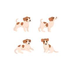 Cartoon dog icon set. Different poses of Jack Russell Terrier. Cute illustration for prints, clothing, packaging, stickers.