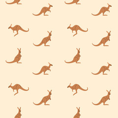 Simple seamless trendy animal pattern with kangaroo. Cartoon illustration.