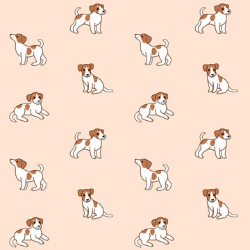 Cartoon happy Jack Russell Terrier - simple trendy pattern with dogs. Flat vector illustration for prints, clothing, packaging and postcards. 