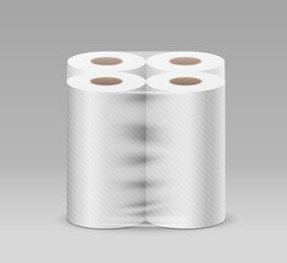 Plastic long roll toilet paper one package four roll, design on gray background, vector illustration