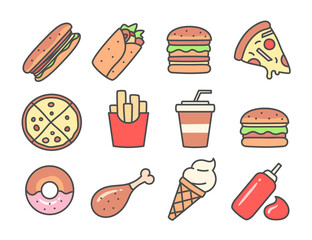 Fast food icons set