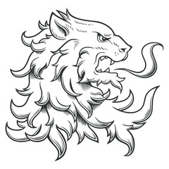 Naklejka premium Heraldic lion head ink drawing