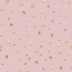 Wall murals Light Pink Abstract seamless pattern with 3d golden glittering acrylic paint round circles polka dot on pastel pink background