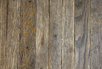 A old dirty brick parquet. Rough surface texture. parquet with stains of paint and dirt. Natural wood texture 