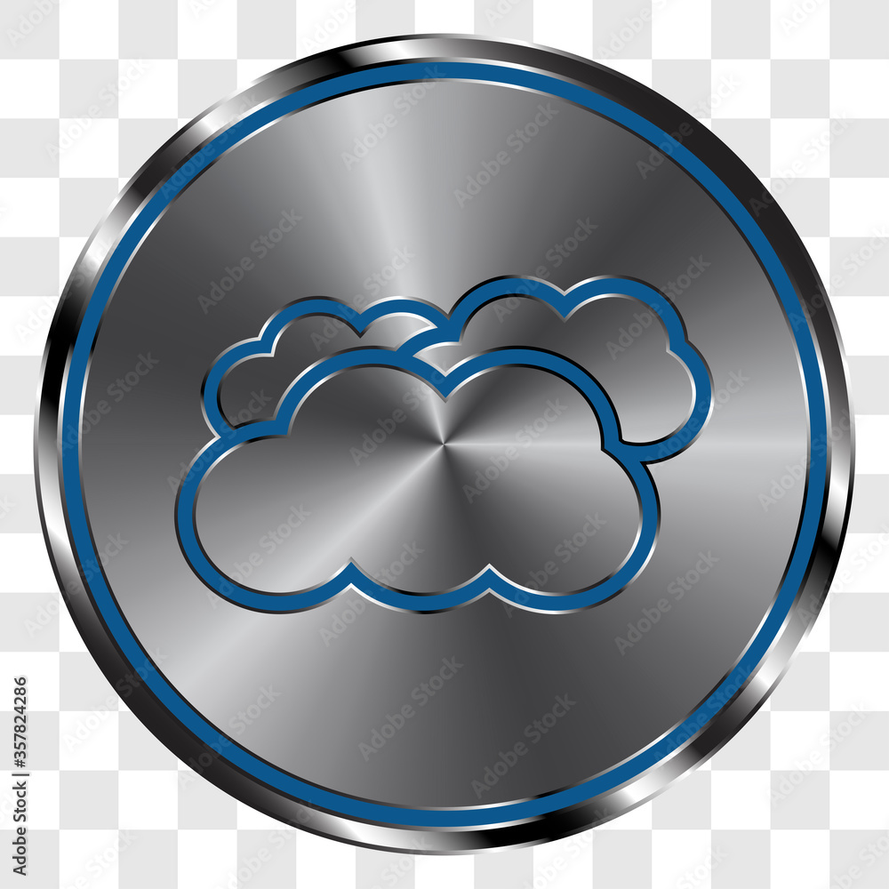 Poster clouds simple icon vector on metal round button. transparent grid