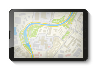 City map route delivery navigation smartphone, phone point marker, drawing schema, simple city plan GPS navigation tablet, itinerary destination arrow paper city map Route delivery check point graphic