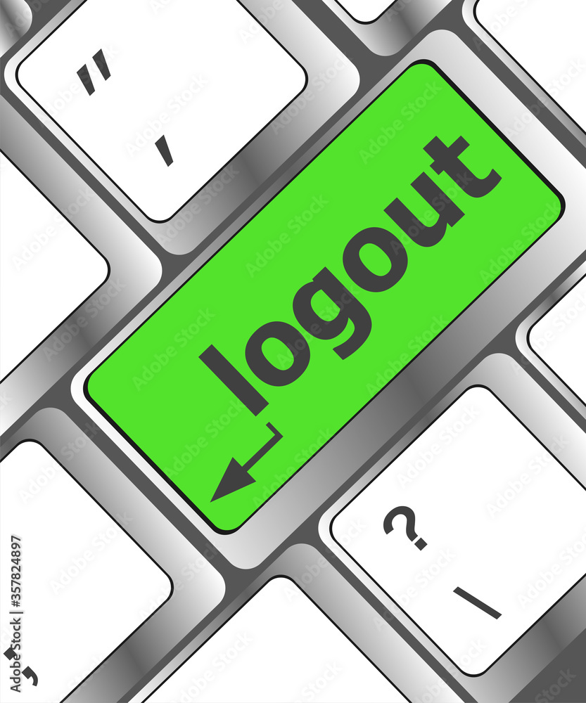 Poster logout word on computer keyboard keys button