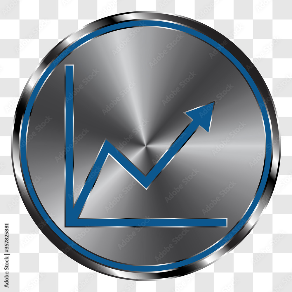 Poster graph diagram simple icon vector on metal round button. transparent grid