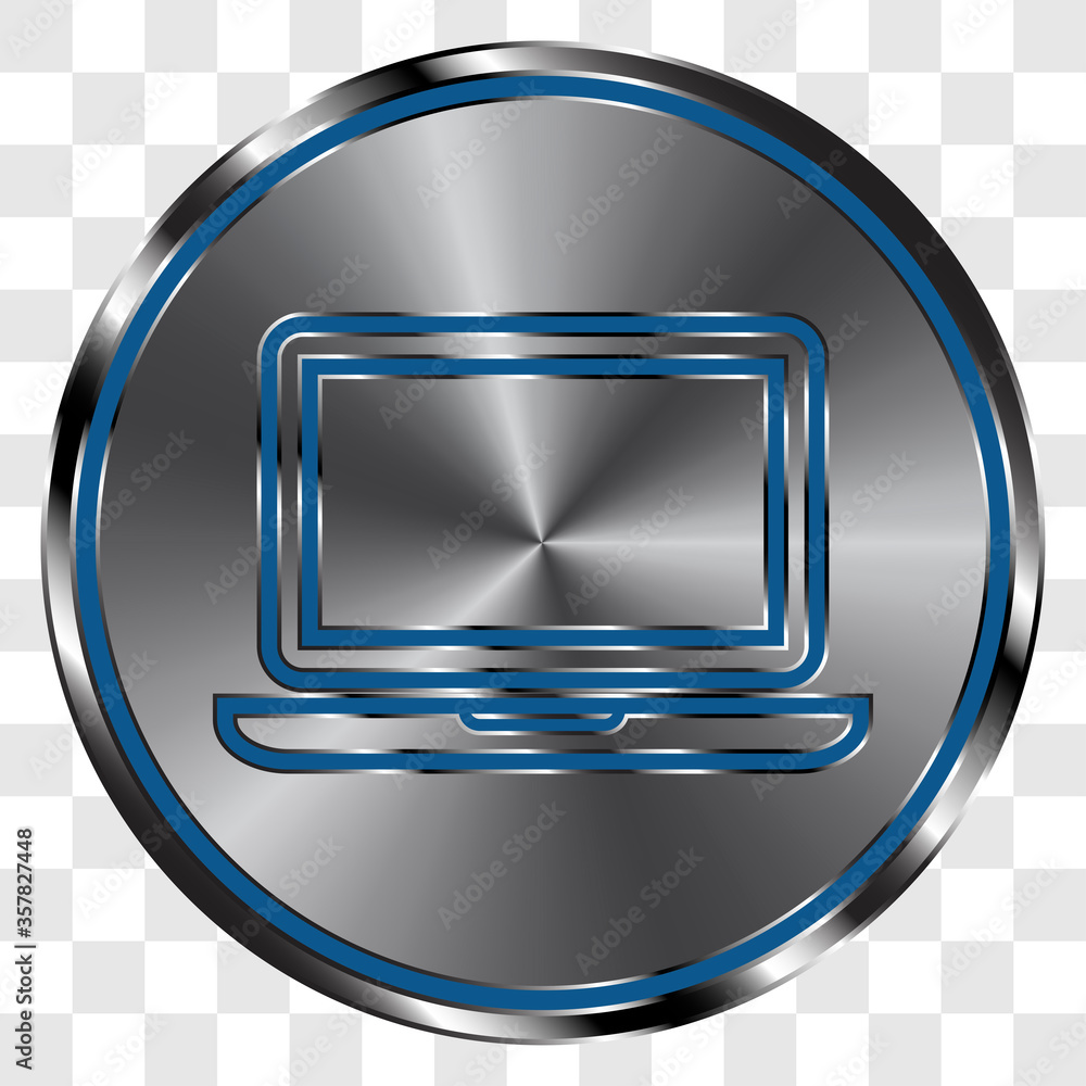 Poster notebook simple icon vector on metal round button. transparent grid
