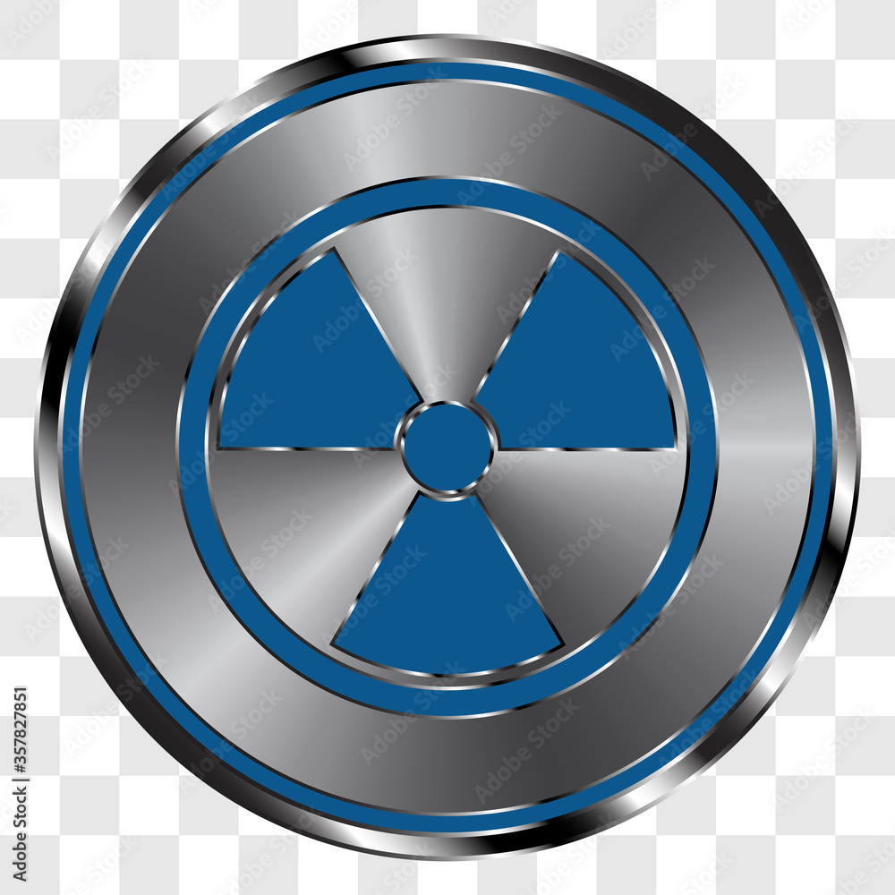 Poster radiation simple icon vector on metal round button. transparent grid