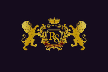 Lion Logo with RS Letter in Royal Shield Vector Logo 