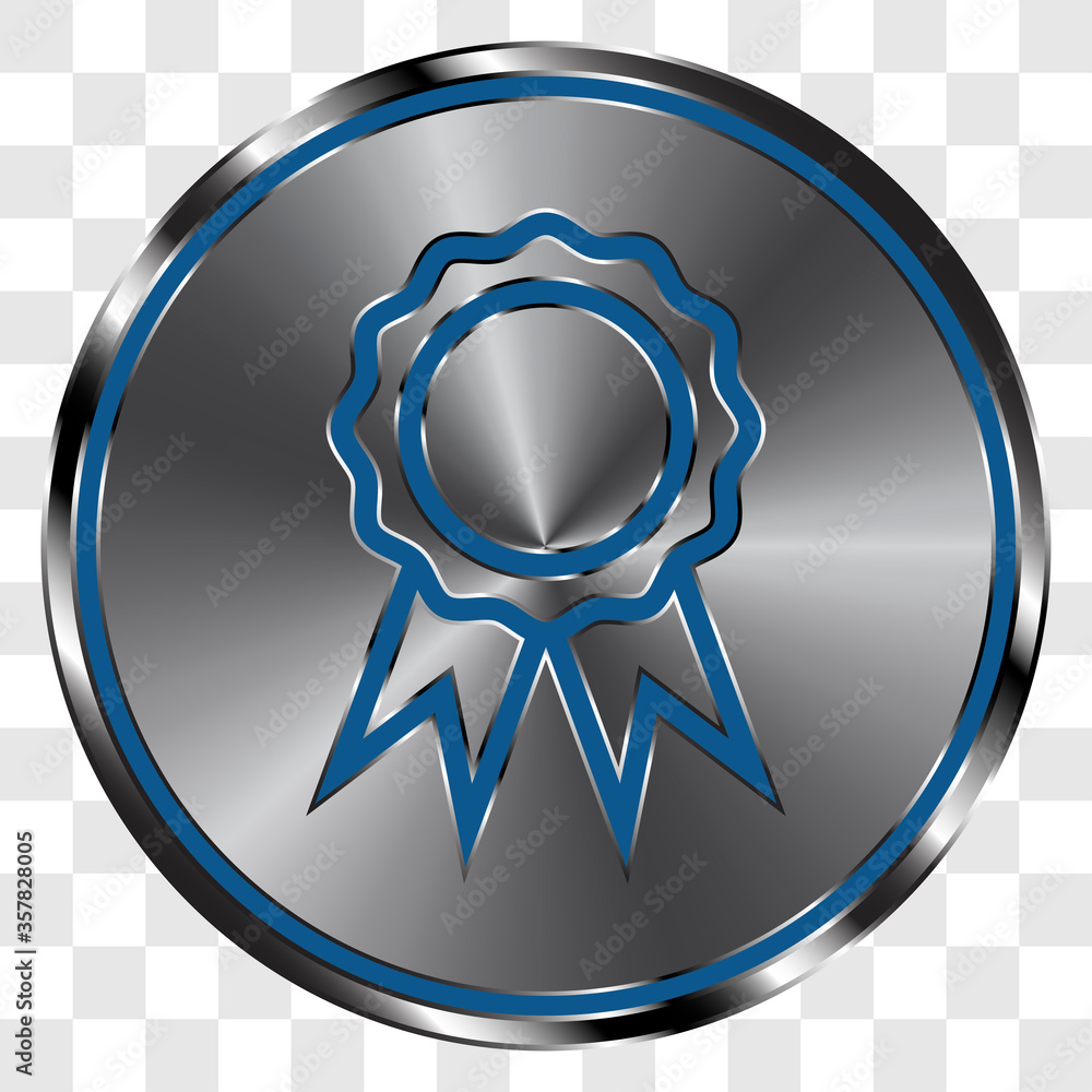 Poster rosette simple icon vector on metal round button. transparent grid