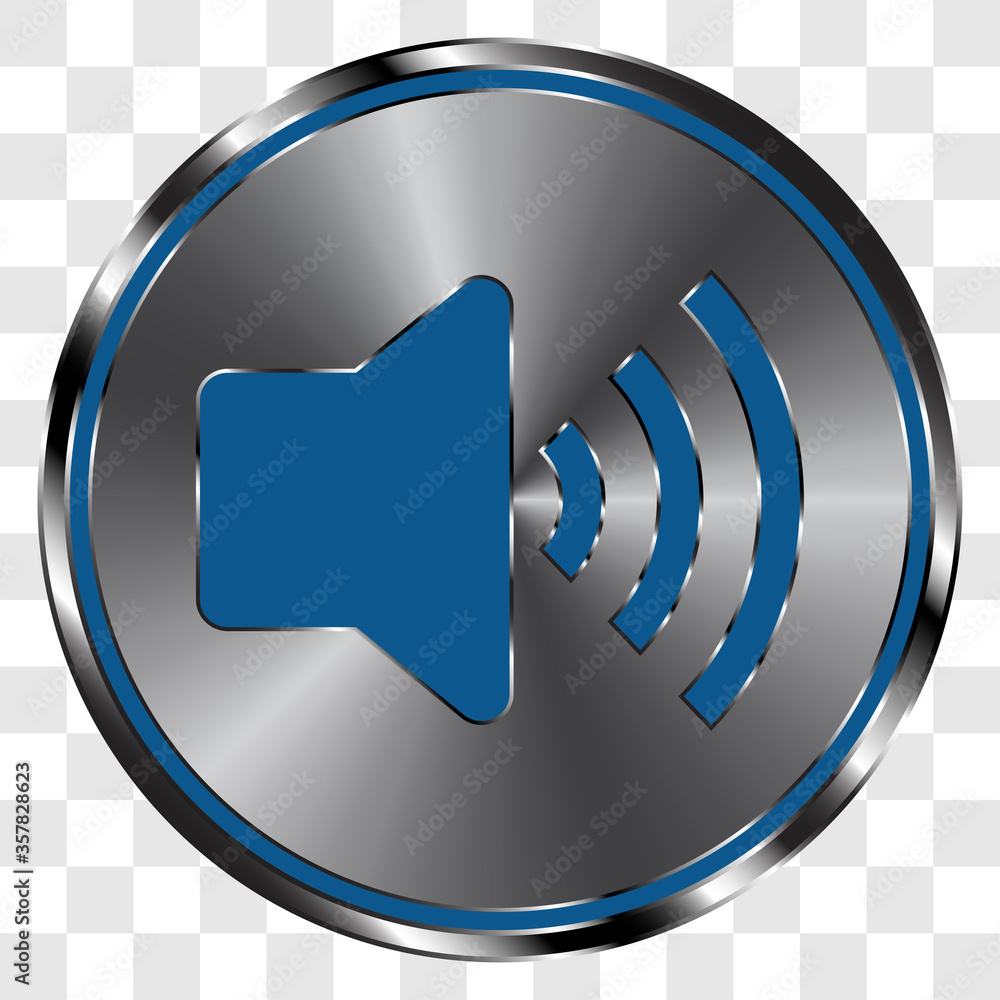 Aufkleber sound simple icon vector on metal round button. transparent grid