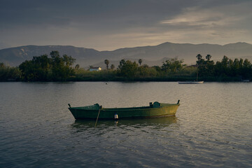 Sunset on one day cloudy in the famous lake of the albufera of Valencia, spain