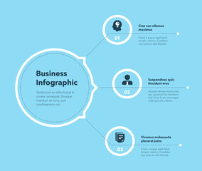 Obraz premium Simple concept for business diagram with three steps and place for your description - blue version. Flat infographic design template for website or presentation.