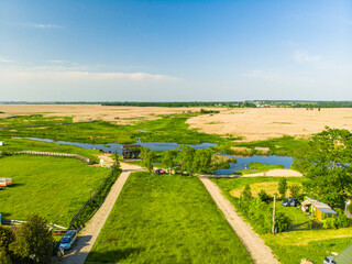 Narew Podlasie Podlaskie Narwiański Park Narodowy  Rzeka trzcina łąka pole wieś widok z drona