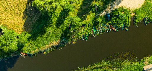 Narew Podlasie Podlaskie Narwiański Park Narodowy  Rzeka kajaki łódki widok z drona