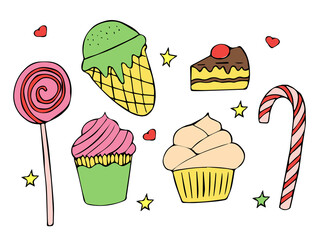 Candy bar doodle set. Isolated elements. Vector illustration.