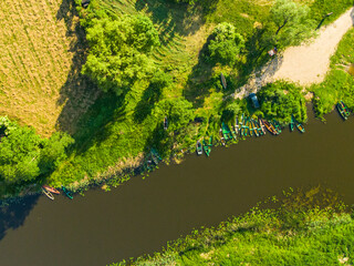 Narew Podlasie Podlaskie Narwiański Park Narodowy  Rzeka kajaki łódki widok z drona