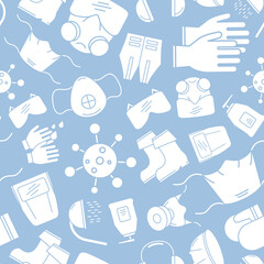 Hygiene protection - Vector background (seamless pattern) of silhouettes medical and sanitary safety for graphic design