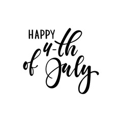 Fototapeta na wymiar Happy 4th of July card. American Independence Typography card. Modern black and white brush calligraphy text. Hand drawn lettering typo vector illustration. Isolated on white background.