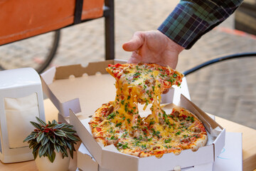Piece of pizza to go Italian food healthy dish fresh  food photography