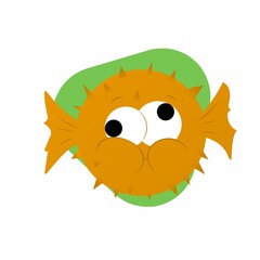 Illustration of Orange Puffer Fish Cartoon, Cute Funny Character, Flat Design