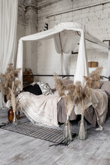 White bedroom with stylish interior design at cozy home © brizmaker