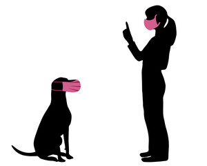 Frau und Hund mit Mundschutz