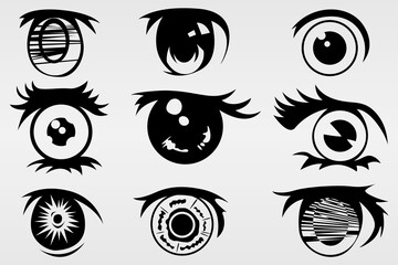 A set of nine painted eyes in various styles of performance. Set for various purposes.