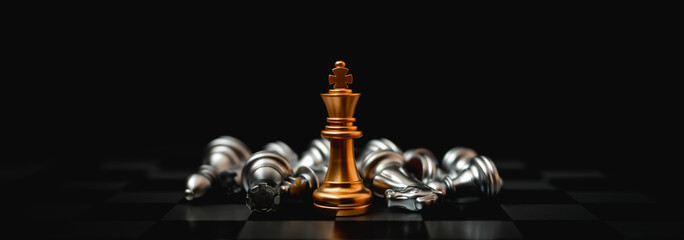 Business leader concept. Chess board game strategy planning and competition. Panoramic image