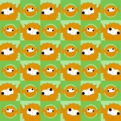 Orange Puffer Fish Cute Illustration, Cartoon Funny Character, Pattern Wallpaper 