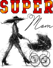 Super Mom, Wife Hand Drawn Digital Illustration, Mother's Day and Birthday Gifts, Tshirt Prints