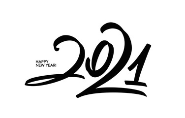 Handwritten calligraphic brush number lettering of 2021. Happy New Year.