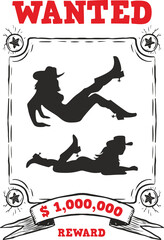 Cowgirl Digital Illustration, Wanted Girls, Silhouette Design, Cowboy Print