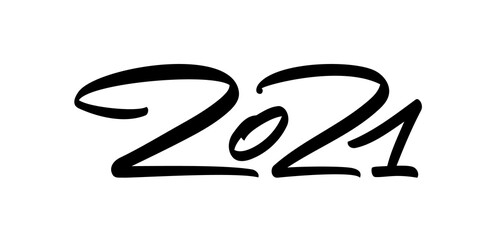 Hand calligraphic brush number lettering of 2021. Happy New Year.