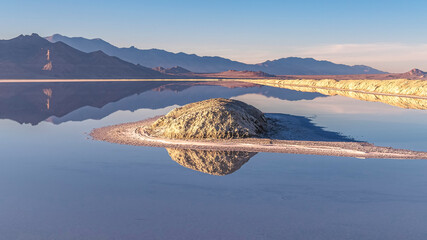 Panorama frame Small island in the Bonnievale Salt Flats, Utah
