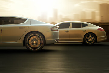 Fototapeta na wymiar 3D rendering of a street race of sport cars.