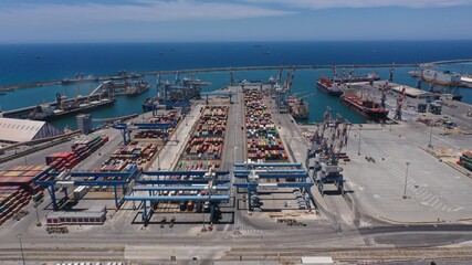 Aerial view over Ashdod Harbor Mediterranean Sea, Israel