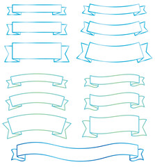 グラデーションの線画リボンセット　フレーム　水色