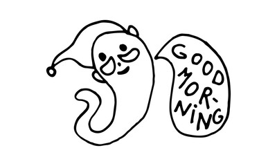 Funny worm with speech bubble. Hand drawn vector character illustration. Outline doodle drawing