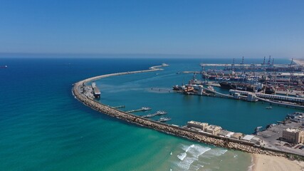 Fototapeta na wymiar Aerial view over Ashdod Harbor Mediterranean Sea, Israel