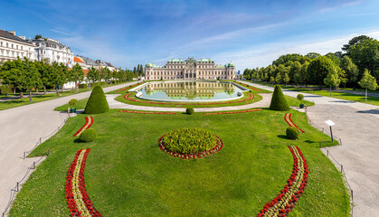 Baroque park of Belvedere Palace Vienna at a sunny day - obrazy, fototapety, plakaty