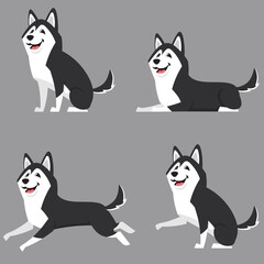 Siberian husky in different poses. Beautiful dog in cartoon style. © KurArt