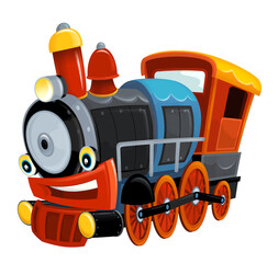 Cartoon funny looking steam train - isolated on white background - illustration