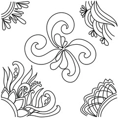 Set of doodle outline corner frames and decorative element, for design and creativity
