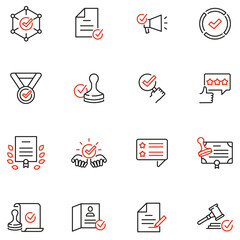 Vector Set of Linear Icons Related to Approvement, Accreditation, Quality Check and Affirmation. Mono Line Pictograms and Infographics Design Elements - part 3